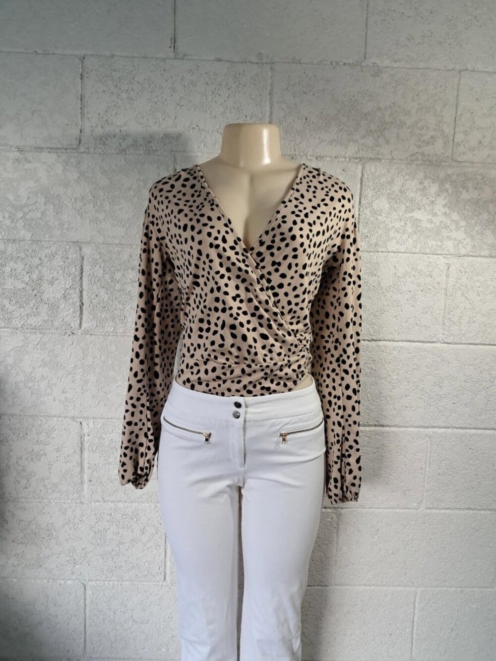 Lulus Brown Black Animal Print Wrap Bodysuit S